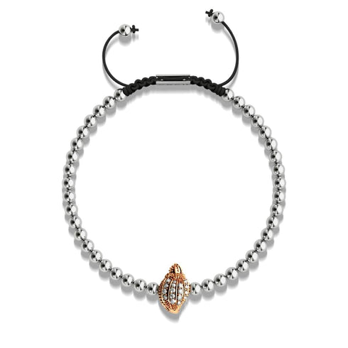 île | Or rose 18 carats et argent | Bracelet Charmballa en macramé avec coquille de conque en cristal